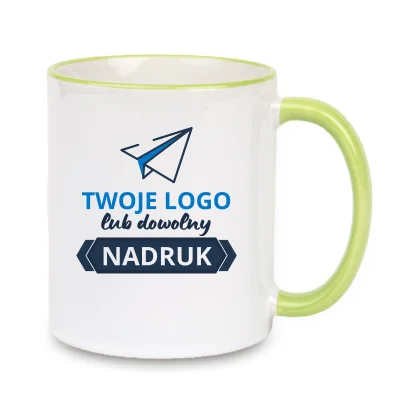 Kubek z jasnozielonym rantem i uszkiem – z nadrukiem